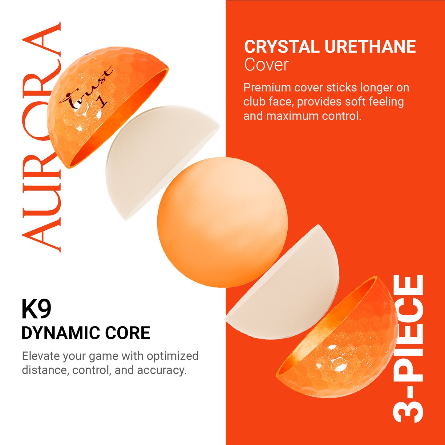 K9 Aurora Crystal Urethane Golf Ball - Bright Orange